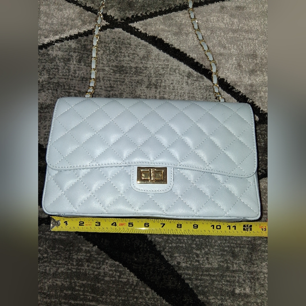 Quilted Light Blue Chain Shoulder Bag - Picture 8 of 16